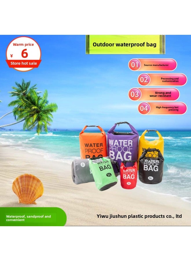 PVC Mesh Beach Waterproof Bag Single And Double Shoulder Waterproof Bag Waterproof Barrel Bag Waterproof Bag Stream Tracing Bag Outdoor Supplies-Color:Orange-Capacity:5L Single Shoulder Strap - Image 2